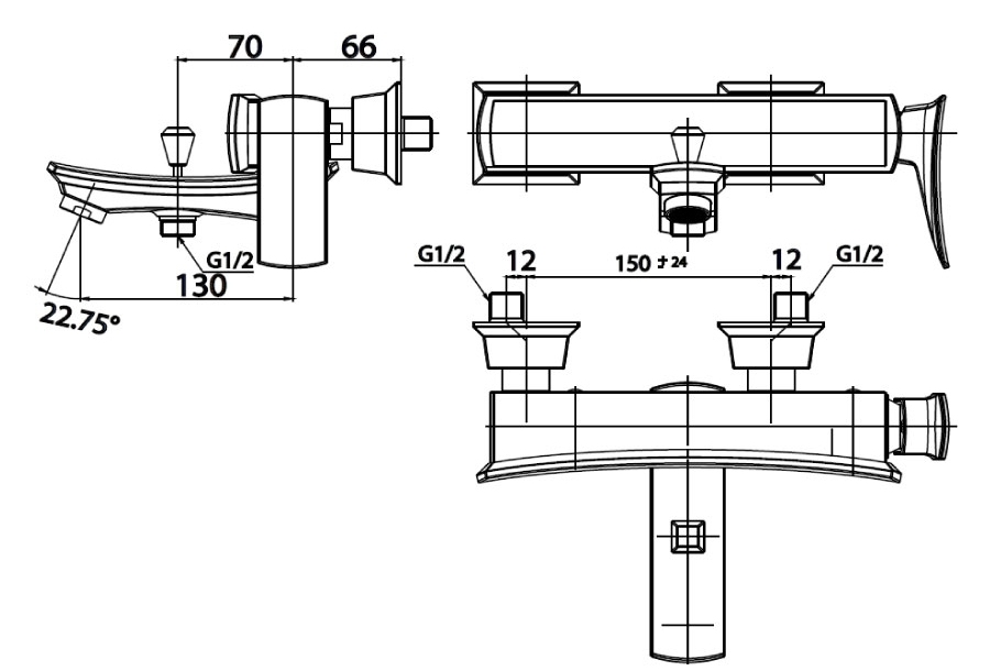 Bản vẽ kỹ thuật Củ sen tắm nóng lạnh COTTO CT2254A#BLBR