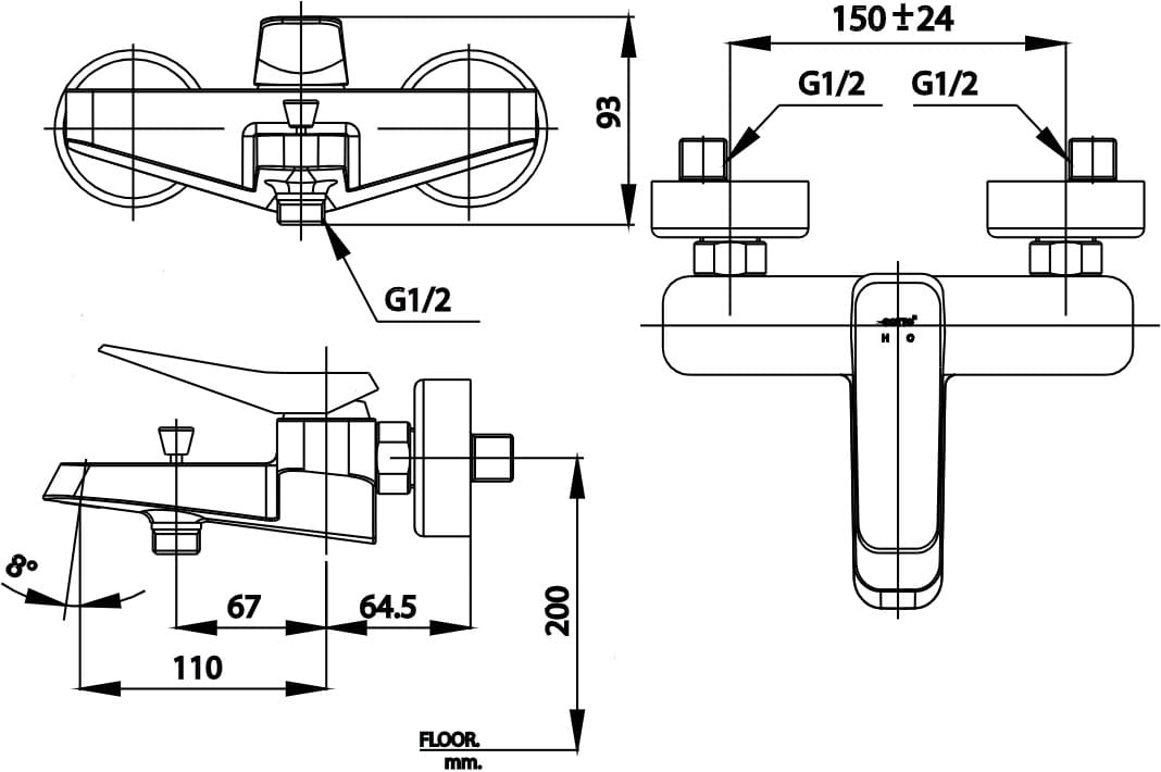 Bản vẽ kỹ thuật củ sen tắm nóng lạnh COTTO CT2305A