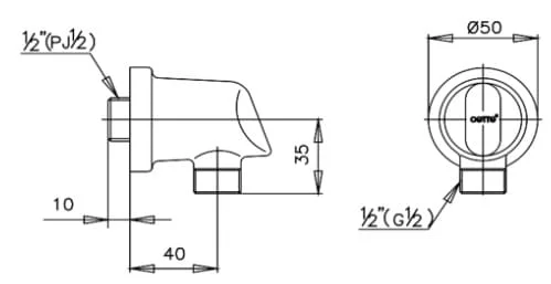 Bản vẽ Cút nối tường COTTO CT600#GR(HM)