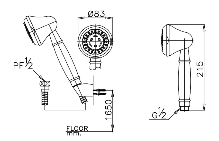 Bản vẽ Bát sen tắm 3 chế độ COTTO Z72V(HM)