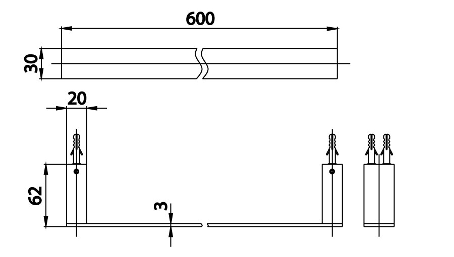 Bản vẽ kỹ thuật Thanh treo khăn COTTO CT0275(HM)