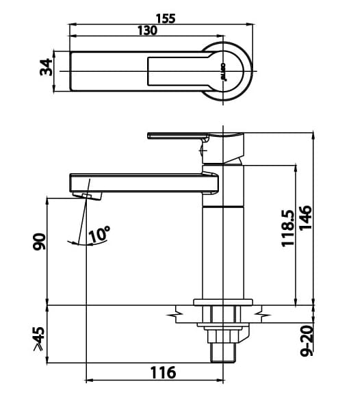 Bản vẽ Vòi rửa mặt lavabo lạnh thân cao COTTO CT1113A2N(HM)