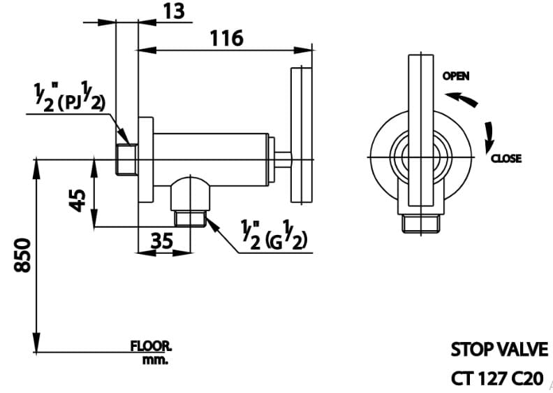 Bản vẽ Củ sen tắm lạnh COTTO CT127C20