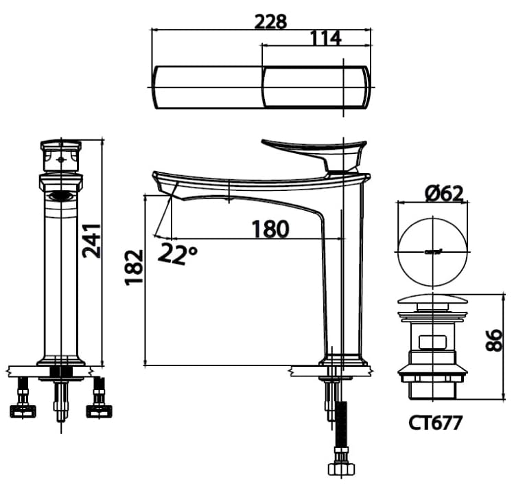 Bản vẽ Vòi rửa mặt lavabo nóng lạnh COTTO CT2252A#BLBR