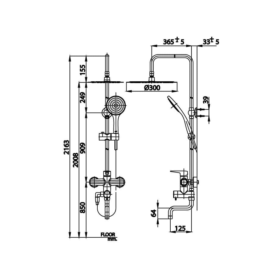 Bản vẽ Vòi sen tắm đứng nóng lạnh COTTO CT5102W