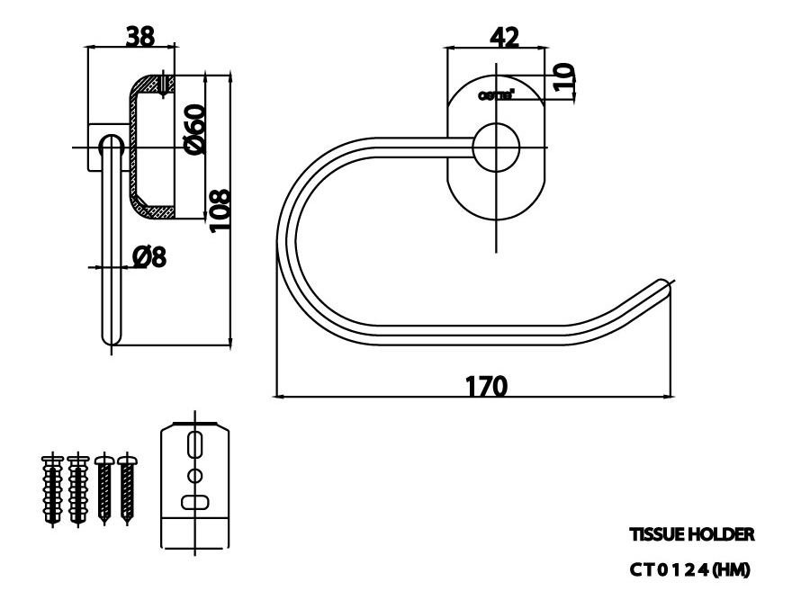 Bản vẽ Móc giấy vệ sinh COTTO CT0124(HM)