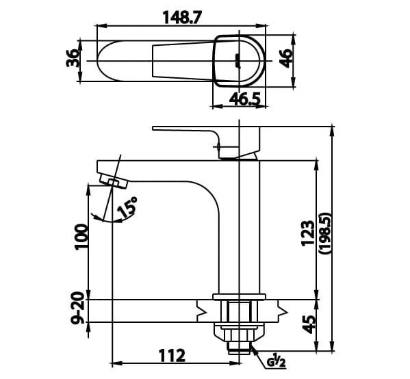 Bản vẽ Vòi rửa mặt lavabo lạnh COTTO CT1160AN(HM)