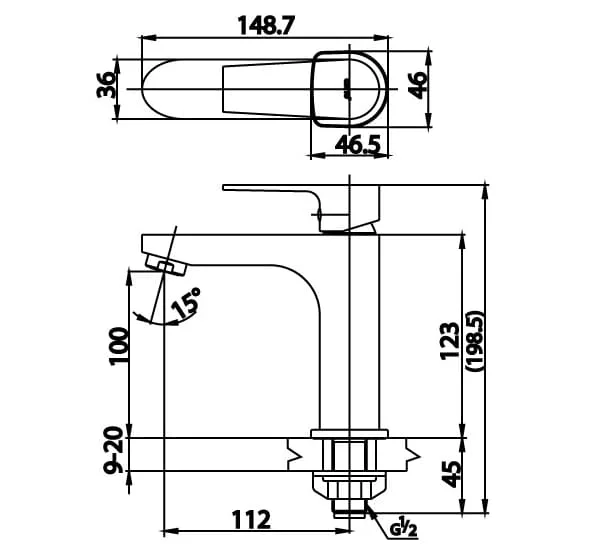 Bản vẽ Vòi rửa mặt lavabo lạnh COTTO CT1160AN(HM)