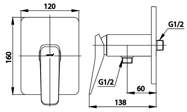 Bản vẽ Mặt nạ sen tắm âm tường COTTO CT1243A