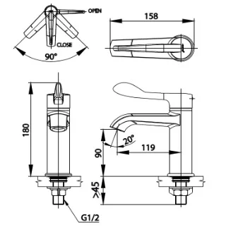 Bản vẽ Vòi rửa mặt lavabo lạnh COTTO CT1302