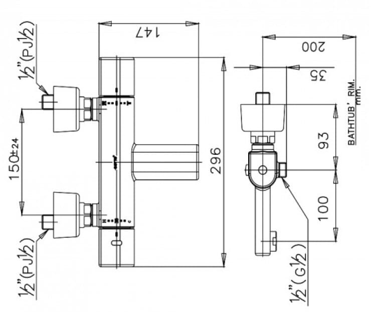 Bản vẽ Củ sen tắm nóng lạnh COTTO CT2041A