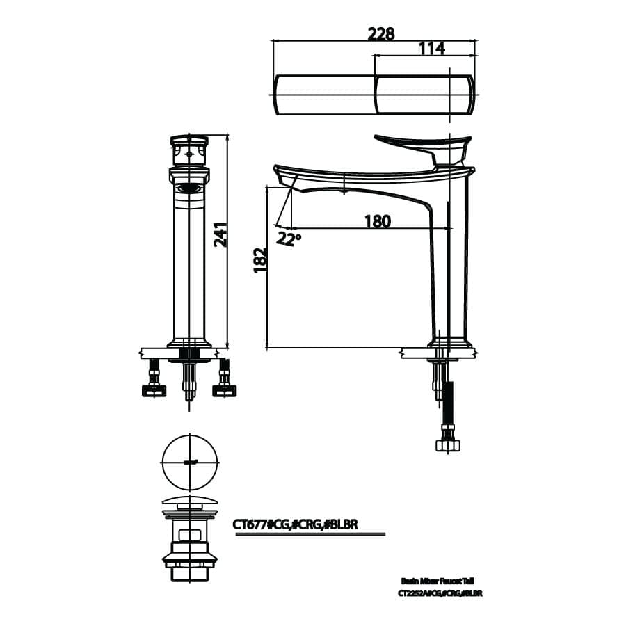 Bản vẽ Vòi rửa mặt lavabo nóng lạnh COTTO CT2252A#CG