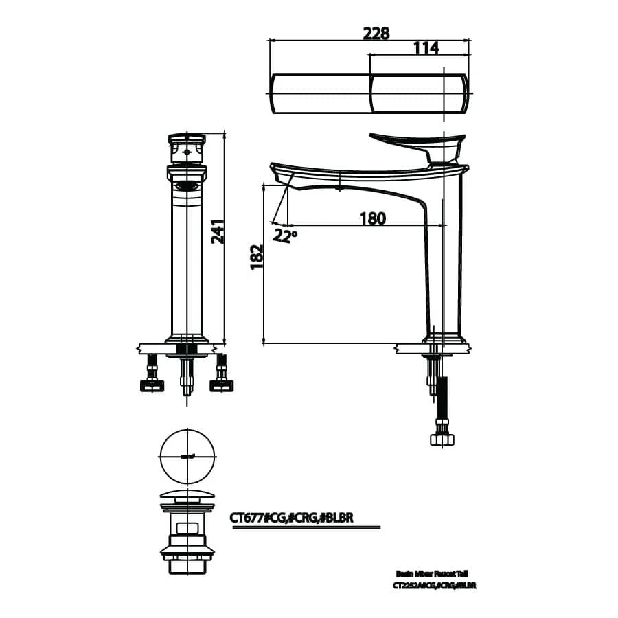 Bản vẽ Vòi rửa mặt lavabo nóng lạnh COTTO CT2252A#CG