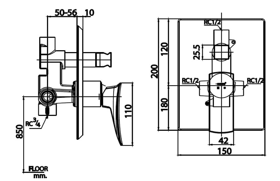 Bản vẽ Mặt nạ sen tắm âm tường COTTO CT2255A#CG