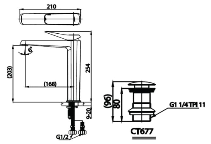 Bản vẽ Vòi rửa mặt lavabo nóng lạnh COTTO CT2302AY#BN2