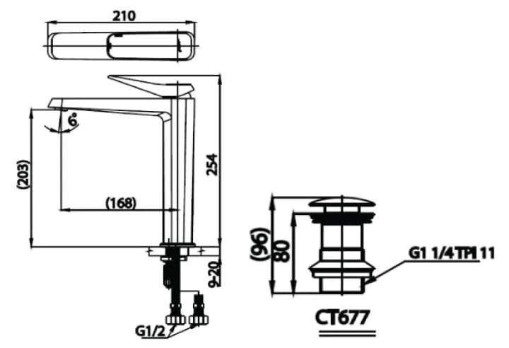 Bản vẽ Vòi rửa mặt lavabo nóng lạnh COTTO CT2302AY#BN2