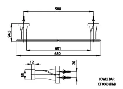 Bản vẽ Thanh treo khăn COTTO CT0063#BL(HM)