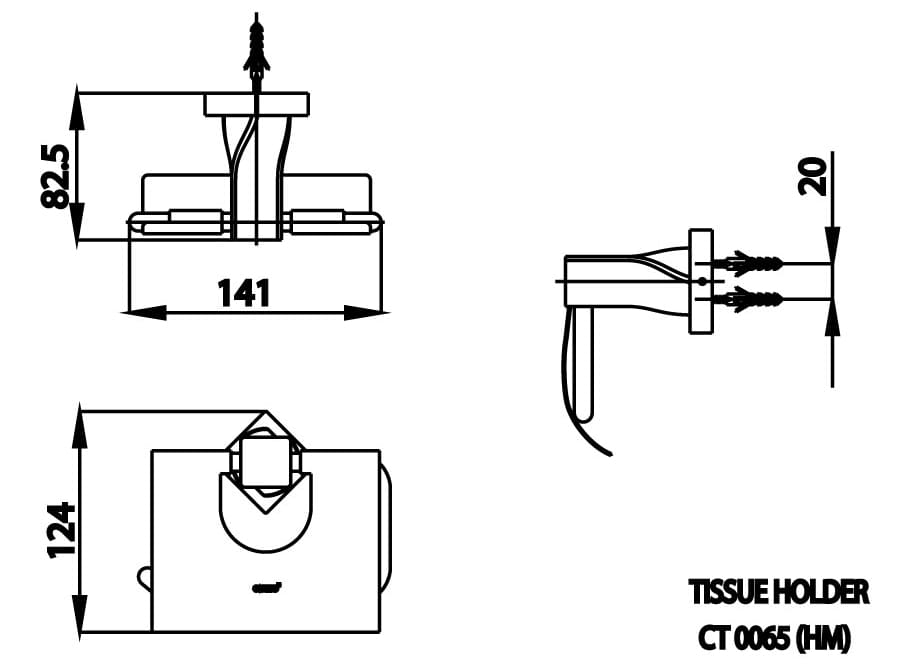 Bản vẽ Móc giấy vệ sinh COTTO CT0065#WH(HM)