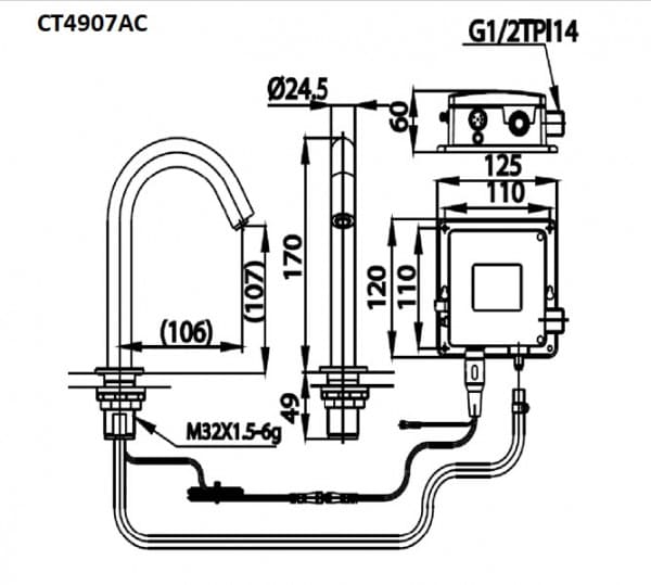 Bản vẽ Bản vẽ Vòi rửa mặt lavabo lạnh cảm ứng dùng điện COTTO CT4907AC