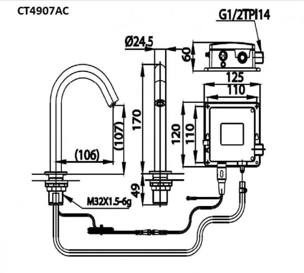 Bản vẽ Bản vẽ Vòi rửa mặt lavabo lạnh cảm ứng dùng điện COTTO CT4907AC