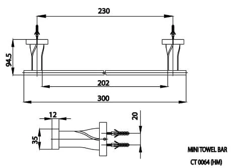 Bản vẽ Thanh treo khăn COTTO CT0064#BL(HM)