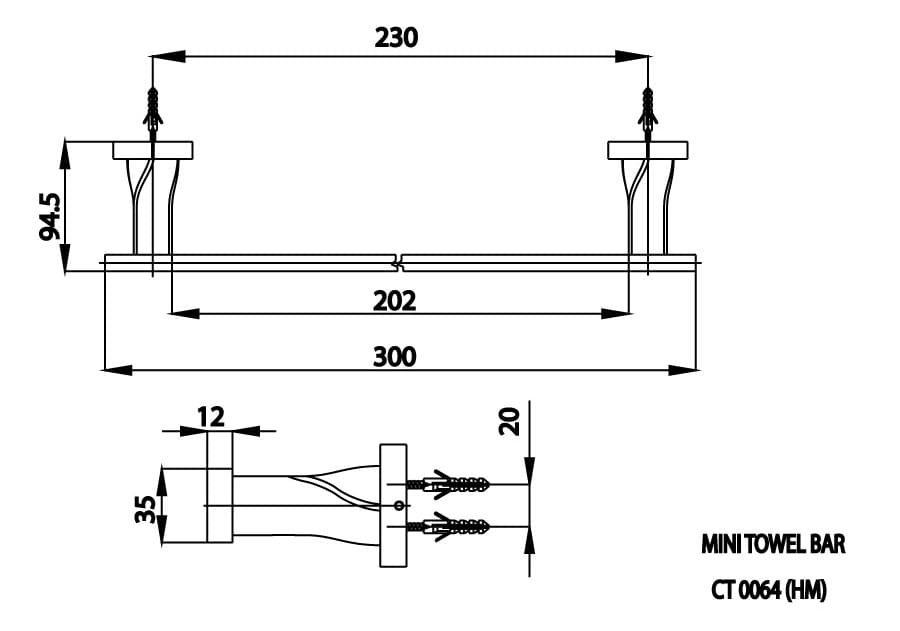 Bản vẽ Thanh treo khăn COTTO CT0064#GR(HM)