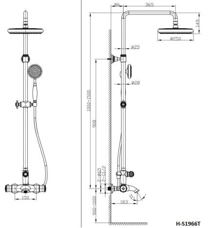 Bản vẽ sen tắm Huge H-S1966T