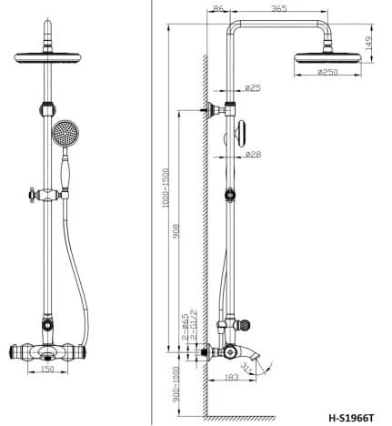 Bản vẽ sen tắm Huge H-S1966T