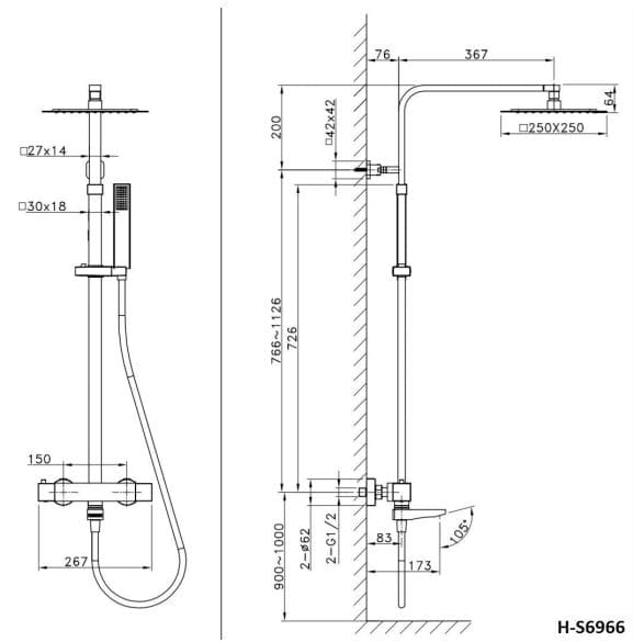 Bản vẽ sen tắm Huge H-S6966