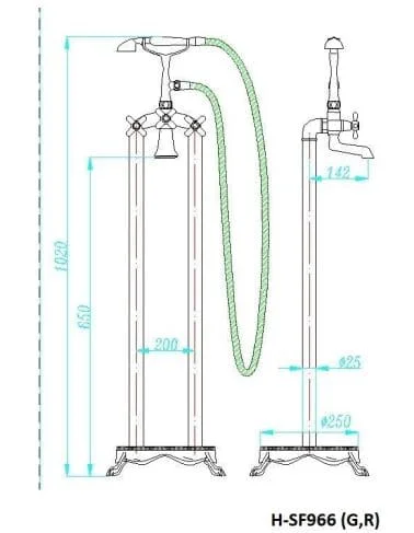 Bản vẽ sen bồn tắm Huge H-SF966G