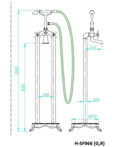 Bản vẽ sen bồn tắm Huge H-SF966