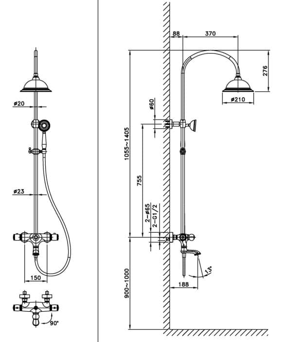 Bản vẽ sen tắm Huge H-SH966R