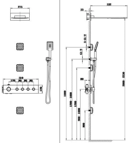 Bản vẽ sen tắm Huge H-ST366N