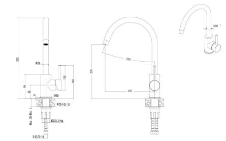 Bản vẽ vòi bếp Huge H-V1511P 