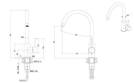Bản vẽ vòi bếp Huge H-V1511P 