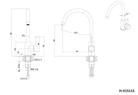 Bản vẽ vòi bếp Huge H-V1511S