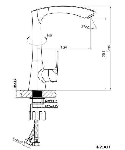 Bản vẽ vòi bếp Huge H-V1811