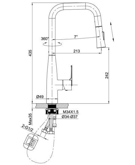 Bản vẽ vòi bếp Huge H-V2611P