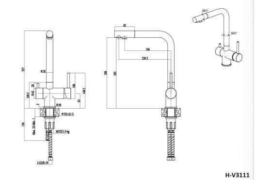 Bản vẽ vòi bếp Huge H-V3111 