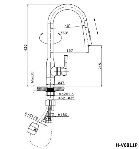 Bản vẽ vòi bếp Huge  H-V6811P