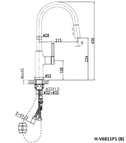 Bản vẽ vòi bếp Huge H-V6811P1