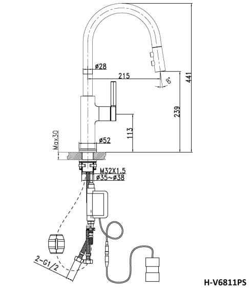 Bản vẽ vòi bếp Huge H-V6811PS 