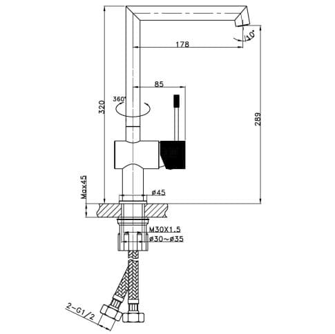 Bản vẽ vòi bếp Huge H-V8911N 