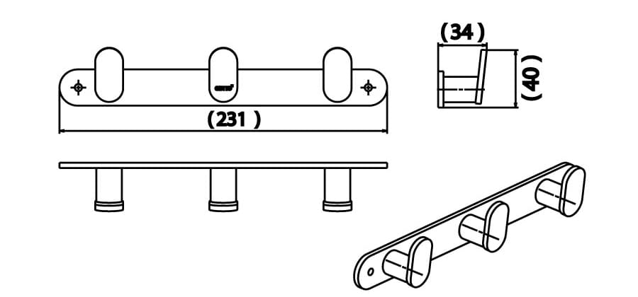 Bản vẽ Móc áo 3 vấu Cotto CT0287(HM)