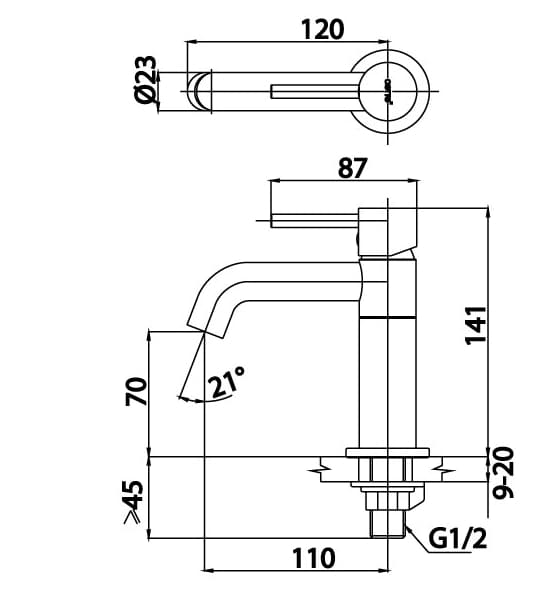 Bản vẽ Vòi rửa mặt lavabo lạnh COTTO CT1198A1N#BL(HM)
