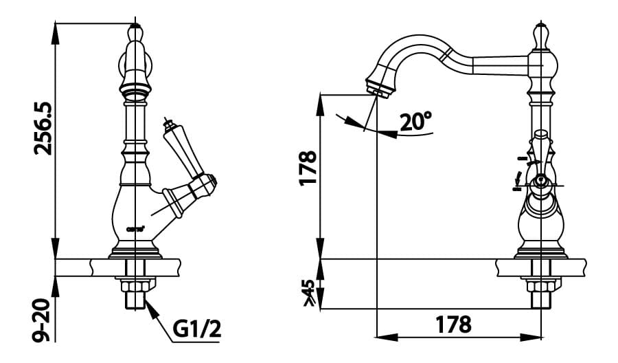Bản vẽ Vòi rửa mặt lavabo lạnh COTTO CT1201C42#GR