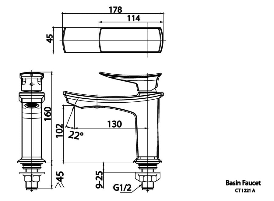 Bản vẽ Vòi rửa mặt lavabo lạnh COTTO CT1221A#CG