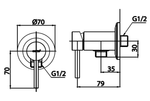 Bản vẽ Mặt nạ sen tắm âm tường COTTO CT1261A1(HM)
