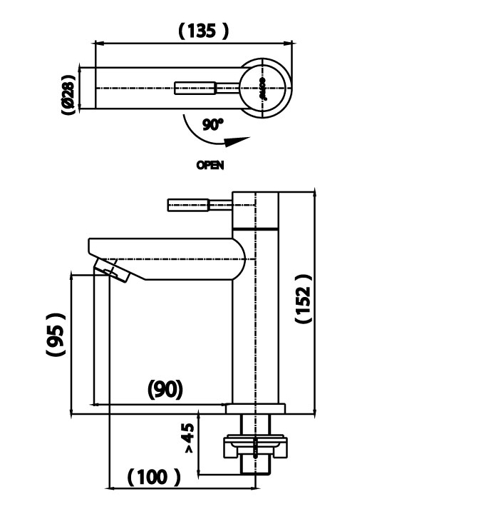 Bản vẽ kỹ thuật Vòi rửa mặt lavabo lạnh COTTO CT1266C54#SA(HM)