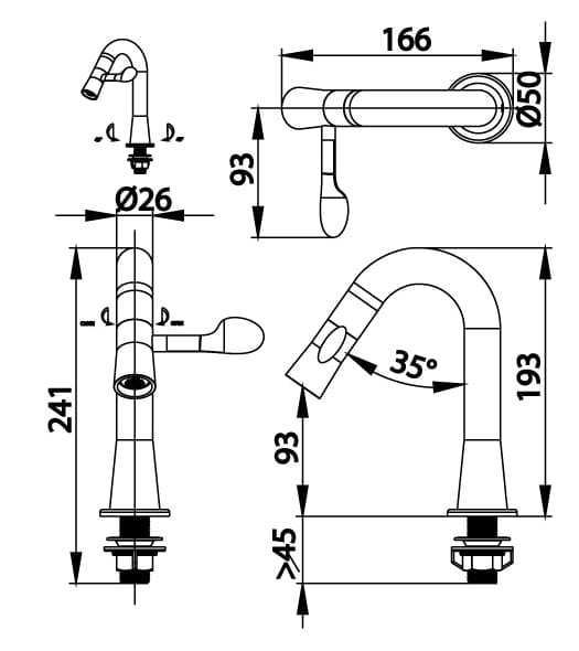 Bản vẽ Vòi rửa mặt lavabo lạnh COTTO CT1301C43BL